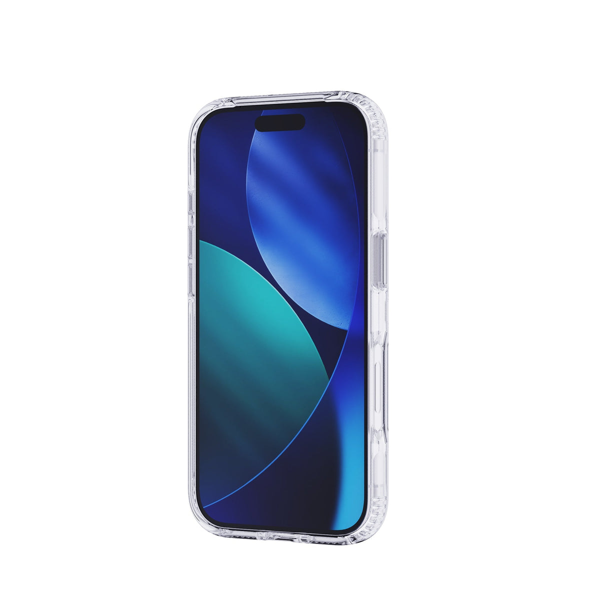 Three-quarter view of front of phone case with phone inside and screen activated#color_clear