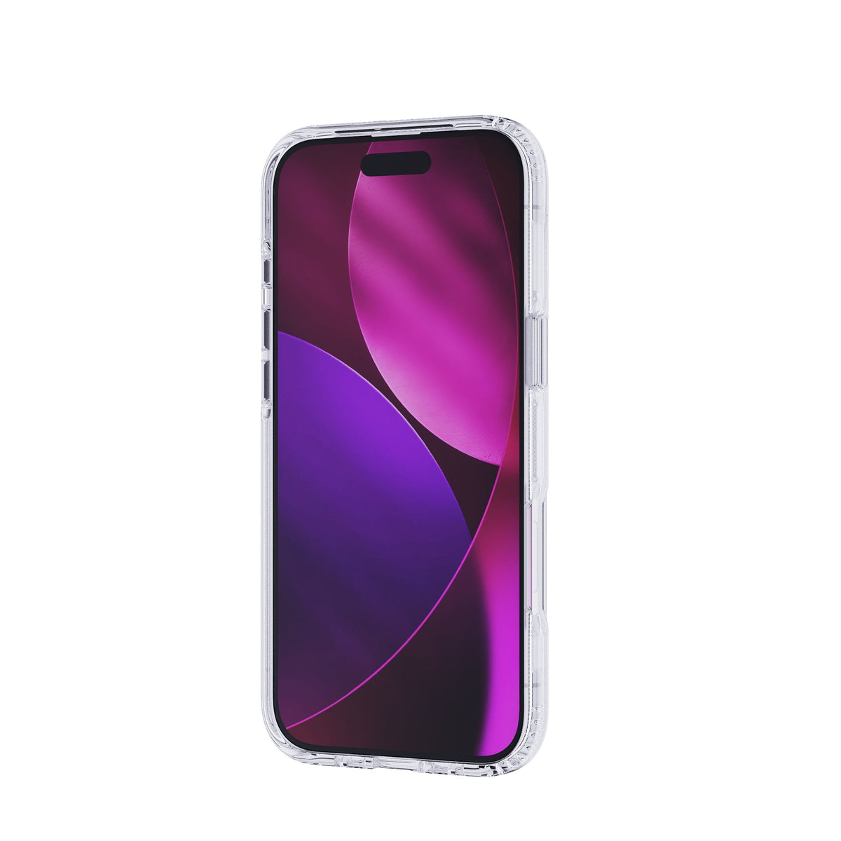 Three-quarter view of front of phone case with phone inside and screen activated#color_clear