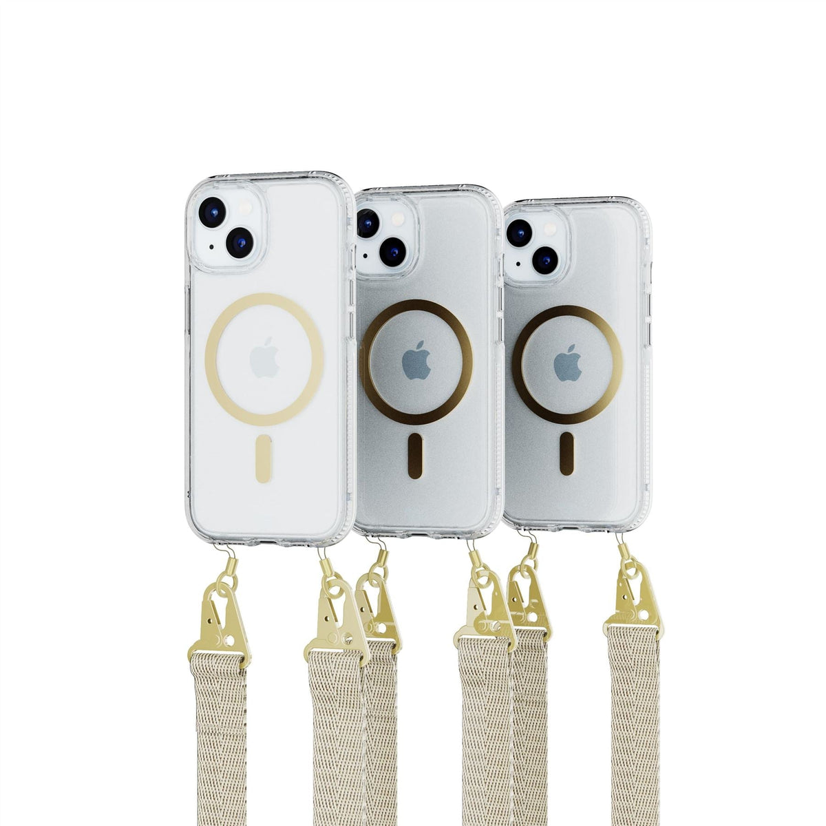 FlexQuartz MagSafe + Cross-Body - Apple iPhone 17e/16e/15/14/13 Bundle - Clear/Gold